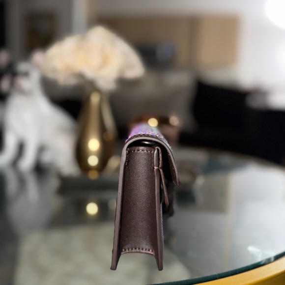 Bejeweled Brown Embellished Women's crossbody chain mini Bag - Picture 3 of 11